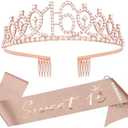 16th Birthday Crown and Sash Kit- "Sweet 16"Birthday Decorations 16th Birthday Party Gifts Birthday Party Supplies for Girls (rose gold)