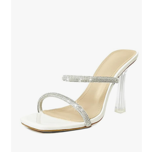 Womens's Clear Heels Rhinestone Straps Stiletto Kitten Heeled Sparkly Strappy Sandals 6