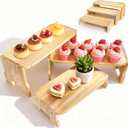 WRINGKIT 3 Tier Wood Display Riser, Stackable Cupcake Dessert Stand for 24 Cupcakes, Rectangular Wooden Risers for Table Vendor Display, Food, Perfume, Collections Showcase, 3 Size (17''/16''/14'')
