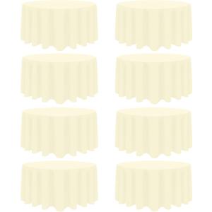 8 Pack Beige Round Tablecloth 120 Inch Beige Table Cloth Stain and Wrinkle Resistant Reusable and Washable Polyester Fabric for Buffet Wedding Party and Banquet