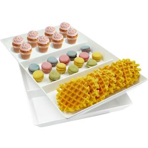 Divided Serving Tray Platter, 2 Pack 15" x 10" Fruit Veggie Food Tray for Party, Plastic Serving Trays for Appetizer, Snack, Dessert, Cookie, Brunch Decorations Platters, White Trays BPA-Free (3 Divided (Large))