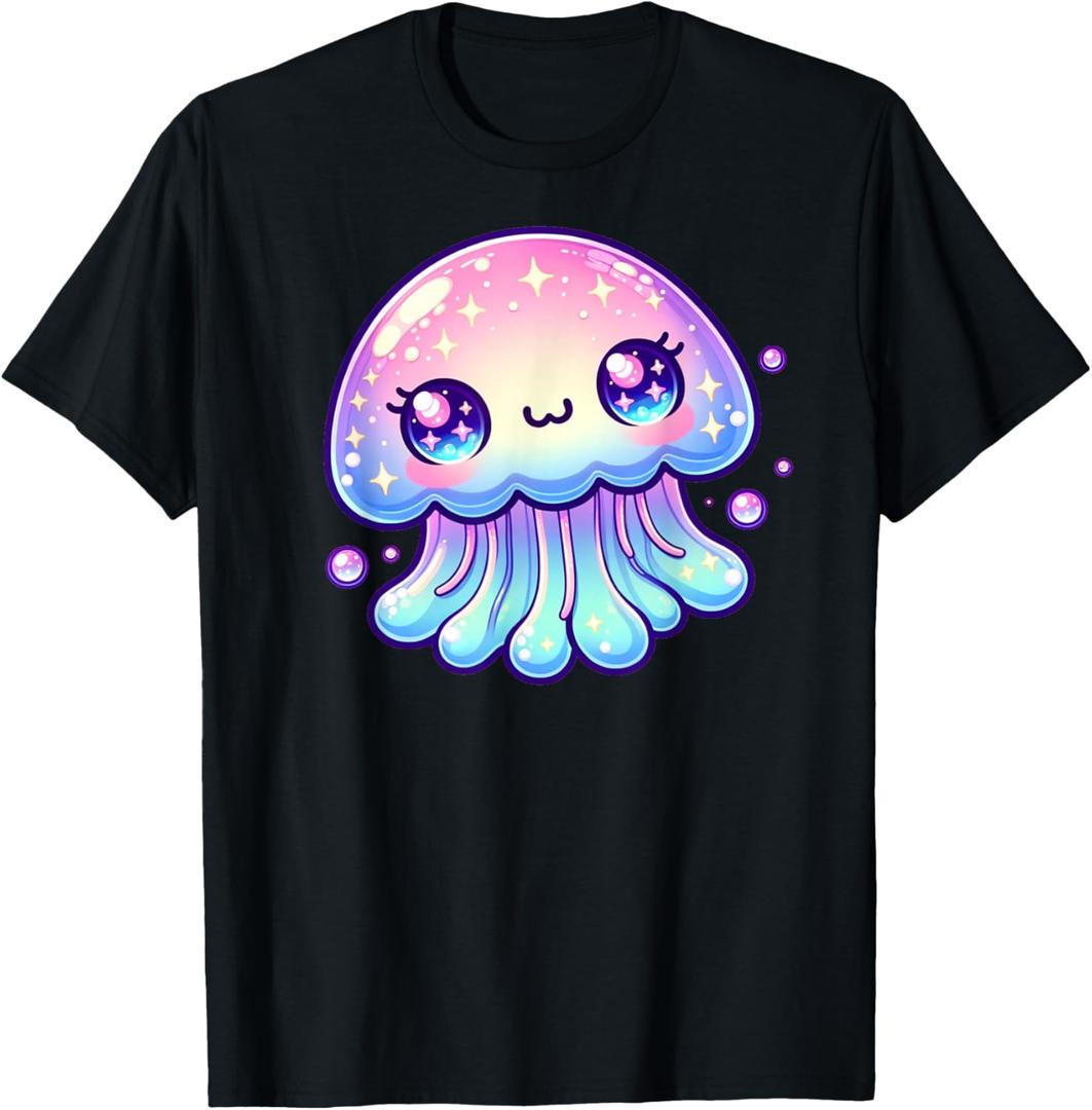 Cute Kawaii Jellyfish Anime Fun Blue Pink Sea Critter T-Shirt, size: XS