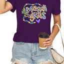 Mardi Gras Shirts for Women: Fat Tuesday Shirt Funny Mask Graphic Tee Carnival Short Sleeve Shirt New Orleans Party Top (Small, Purple-47)