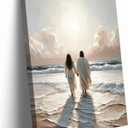 Jesus Canvas Wall Art Jesus Woman Walking on Water Wall decor pictures Religious Coastal Painting Christian poster prints for living room bedroom Home Decoration Ready to hang (16inx24in Canvas)