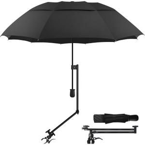 Patio Umbrellas UPF 50+ 360 Adjustable Shade Umbrella, Beach Umbrella with Universal Clamp, Beach Clamp on Umbrella, suitable for Patio, beach chairs, golf carts, wheelchairs, carts, bleachers, camping and fishing (Black 49/Type A)