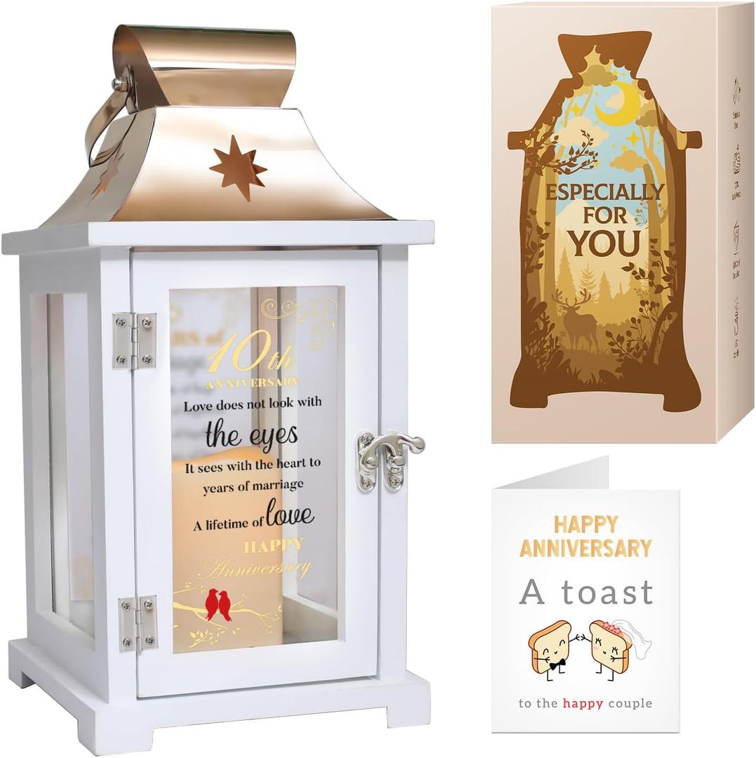 10th Wedding Anniversary Lantern, Best 10th Anniversary Wedding Gifts for Couple Wife Parents Husband Tin 10 Years of Marriage Gifts for Couple, Woemen, Wife, Her