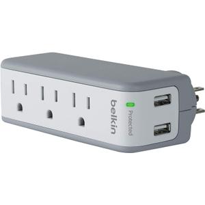 Belkin Wall Mount Surge Protector - 3 AC Multi Outlets & 2 USB Charger Ports - Heavy Duty Flat Rotating Plug for Home, Office, Travel, Computer Desktop & Phone Charging Brick (918 Joules)