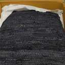 SIMPLIHOME Fredrik Square Pouf - 18 inch Wide Genuine Woven Leather Ottoman in Dark Blue, Boho-Style Footstool or Extra Seating for Living Room or Bedroom with Polystyrene Bead Filling, Assembled