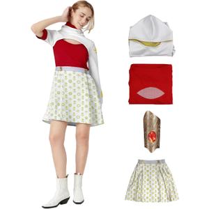 Womens Nova Zombies Costume Cheerleader Hooded Coat Mesh Top Wristband Skirt Halloween Daywalkers Outfit White (Medium)