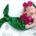 Holibeat Newborn Girl Photography Props Mermaid Baby Photoshoot Outfits Mermaid Tail Photo Props (green-purple) (0-1M)