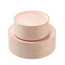 Bestluck 100PCS Pink Gold Plastic Plates, Pink Disposable Plates for Party, Wedding and Valentine's Day, Include 50 Dinner Plates, 50 Dessert Plates for 50 Guests