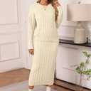 Women's 2 Piece Sweater Set Outfits Long Sleeve Pullover Top Bodycon Maxi Long Skirt Knit Dresses 2025 Fall, Apricot, Medium (Beige, M)