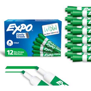 EXPO Dry Erase Markers, Low Odor Ink, Green, Chisel Tip, 12 Count - Whiteboard, Calendar, Organization, Essential Supplies for Office, School, Classroom, Teachers