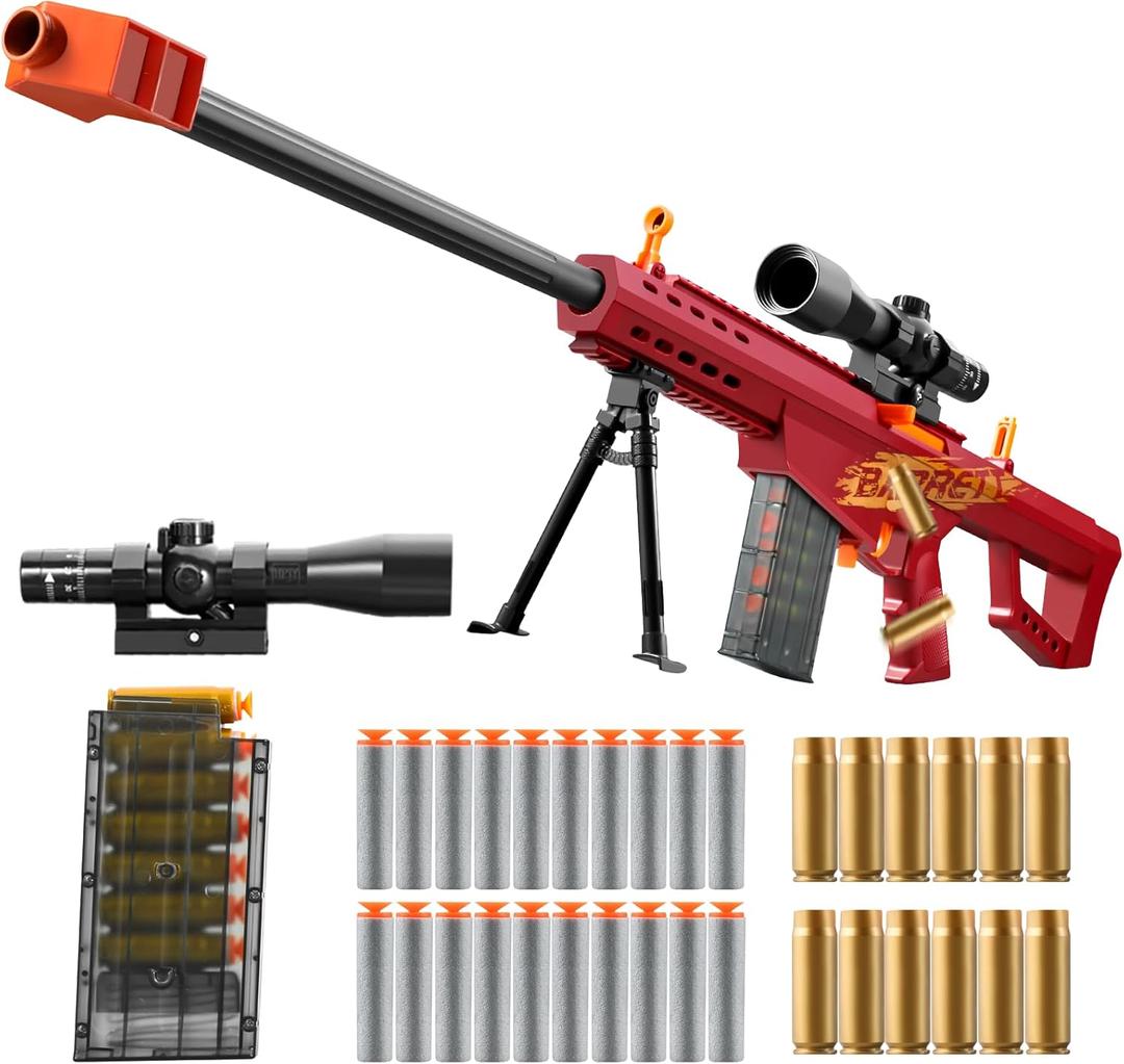 Soft Bullet Toy Gun Sniper Rifle with Scope Realistic Shell ejecting Foam Blaster Fake Gun Shotgun Dart Pellet Shooting Game for Boys Teen Adults Gifts Age 8+ 10 12 Year Old (Red)