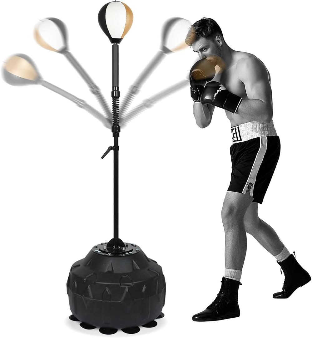 Boxing bar Reflex Speed Bag Punching Bag Free Standing Boxing Bag with Adjustable Height & Reinforced Spring Strong Durable Relief Stress Ball for MMA WWE ExerciseBlack White Gold