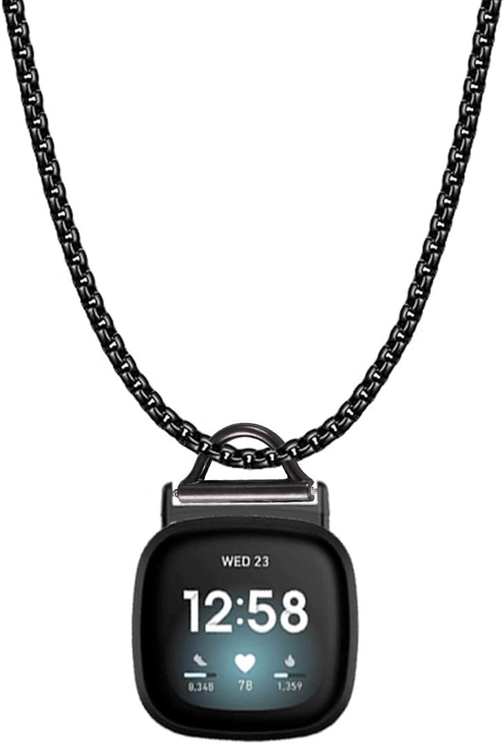 Stainless Steel Necklace Compatible with Fitbit Versa 4/Versa 3/Sense 2/Sense Necklace Clip Chain Pendent Adapter