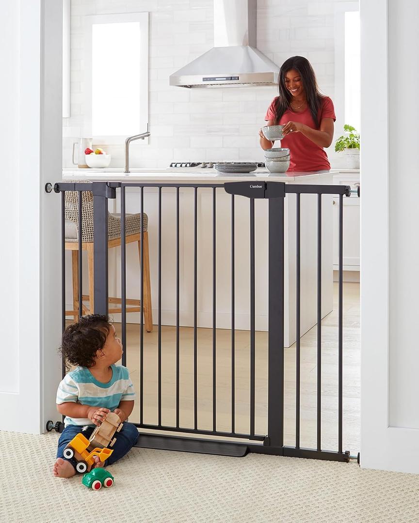 Cumbor 36" Extra Tall Baby Gate for Dogs and Kids with Wide 2-Way Door, 29.7"- 46" Width, and Auto Close Personal Safety for Babies and Pets, Fits Doorways, Stairs, and Entryways, Black (29.7-46"W x 36"H)