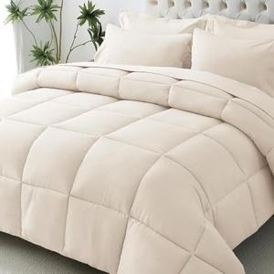 JOLLYVOGUE Oversized King Comforter Set, Ultra-Soft Bed in a Bag Oversized Queen Size 7 Pieces, Oeko-TEX Certified Bedding Set with Down Alternative Comforter, Sheets, Pillowcases & Shams, Beige
