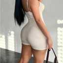 Verdusa Women's Hollow Out Romper Ruched Spaghetti Strap Backless Workout Short Jumpsuit (White, S)