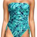 Yonique Women Strapless One Piece Swimsuit Tummy Control Bandeau Bathing Suit Cheeky Swimwear (Large, Green Paisley)