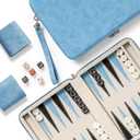 Backgammon Sets for Adults and Kids, Classic Backgammon Board with Unique Checkers Dice, Folding Faux Leather Backgammon Case, Portable Travel Backgammon Game Set (Blue)