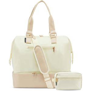 Weekender Bags for Women, Large Travel Duffel Bag with Shoes Compartment, Carry On Overnight Tote Bags with Toiletry Bag (30L,Beige)