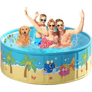 Foldable Swimming Pool for Kids 79"x18" Hard Plastic Portable Dog Pool Anti-Slip Collapsible Pets Bathtub Kiddie Pool Indoor Outdoor Backyard (JellieMons 79'')