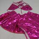 Rave Outfits for Women - Party Club Music Festival Metallic Bikini Sexy Halter Bathing Suit Holographic Beach Skirt(Rose, L, 1016a)