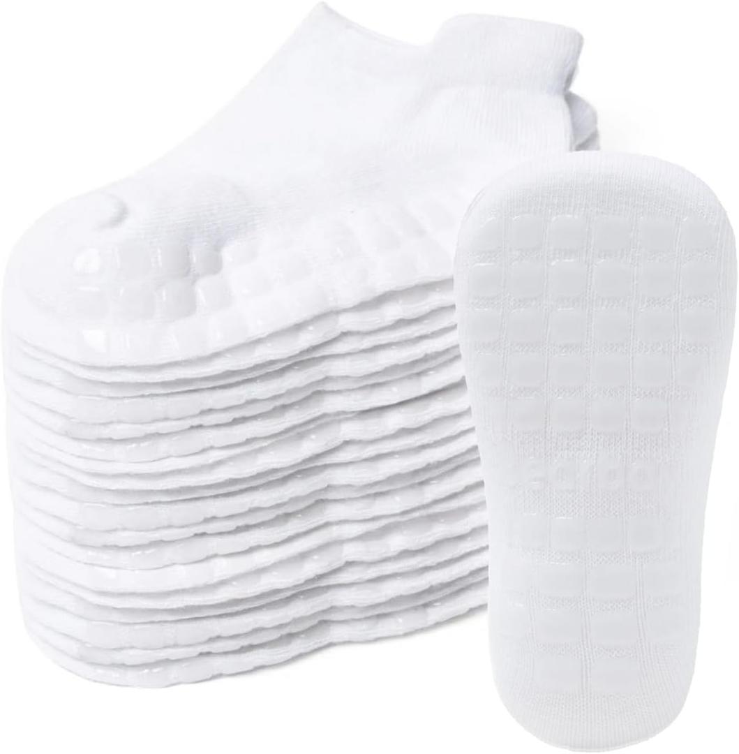 Baby Non Slip Ankle Socks with Grippers for 0 Months-10 Years Old Walking Socks (White)