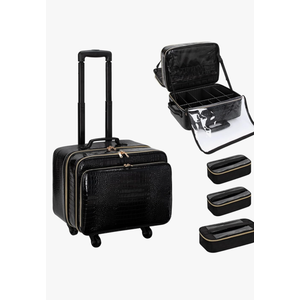 OCHEAL Rolling Makeup Train Case, 18" Carry On Travel Cosmetic Organizer Suitcase,Extra Large Trolley Makeup Storage Case On Wheels,3 Layers with 3pcs Traveling Bags for Hairstylist Cosmetology Artist