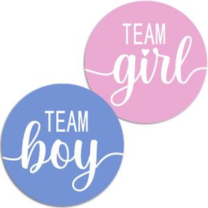 124 Cute Team Girl Team Boy Gender Reveal Theme Stickers, 1 Inch Big Round Glossy Labels, Pink and Blue Decals, Great for Baby Shower Party Favors, DYI Tags, Games and Supplies