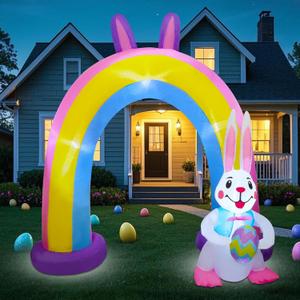DR.DUDU 6 FT Easter Inflatables Outdoor Decorations, Inflatable Bunny Arch with Rainbow & Eggs Decor, Easter Blow Up Yard Decorations for Lawn, Garden, Spring Parties & Holidays