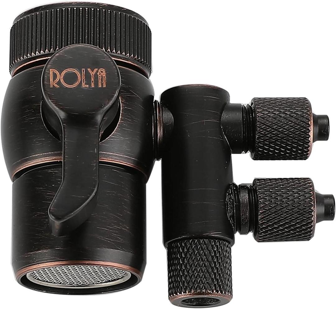 2 Way Kitchen Counter Top Water Filter Faucet Diverter Valve Aerator Splitter with Female M22 Thread and 1/4'' OD RO Tubing outlet Oil Rubbed Bronze