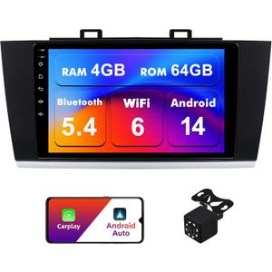 4+64G Android 14 Double Din Car Stereo for Subaru Outback Legacy 2015-2018 with 9 Inch Touchscreen Radio Built-in Wireless Carplay/Android Auto/GPS/Bluetooth/FM/AUX/SWC/Backup Camera
