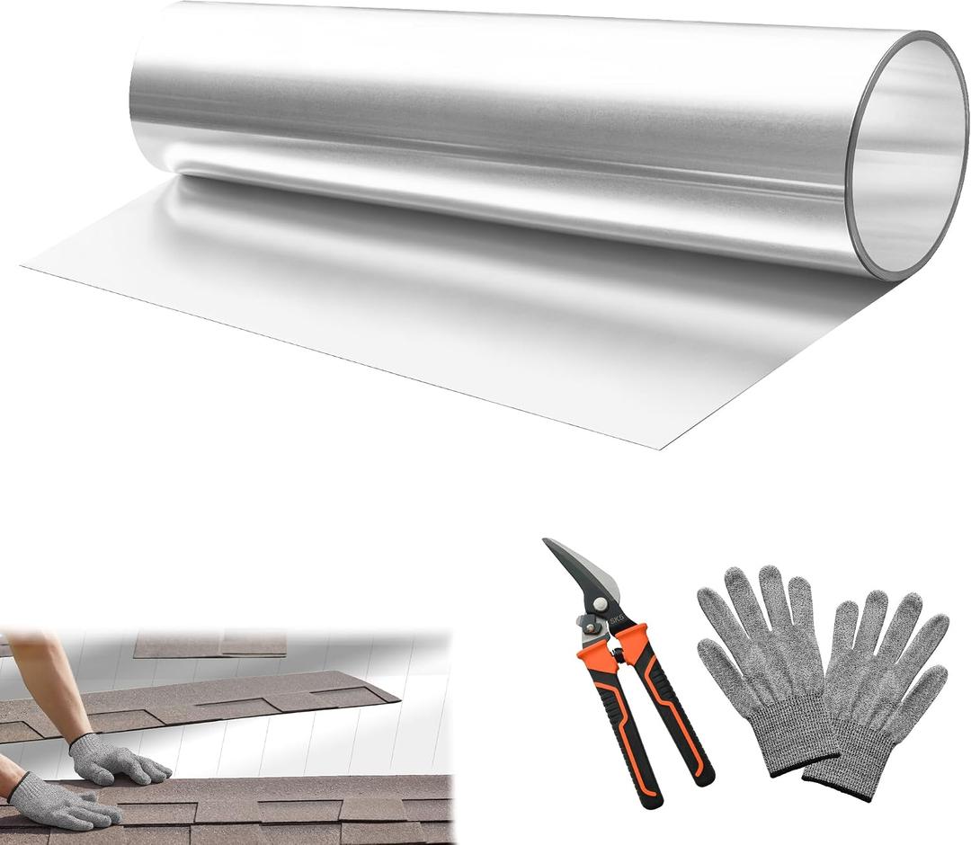 24'' x 50' Aluminum Flashing Roll, 0.3mm Thickness Metal Roof Flashing Roofing Panels for Sealing Windows Doors Siding Roofing Stains Moss and Mildew Prevention