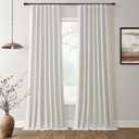 100% Room Darkening Curtains for Living Room Black Out Curtains Cream White 90 Inches Long Elegant Modern Home Decor Noise Cancelling Neutral Linen Look Pleated Window Drapes Natural Color 52x90