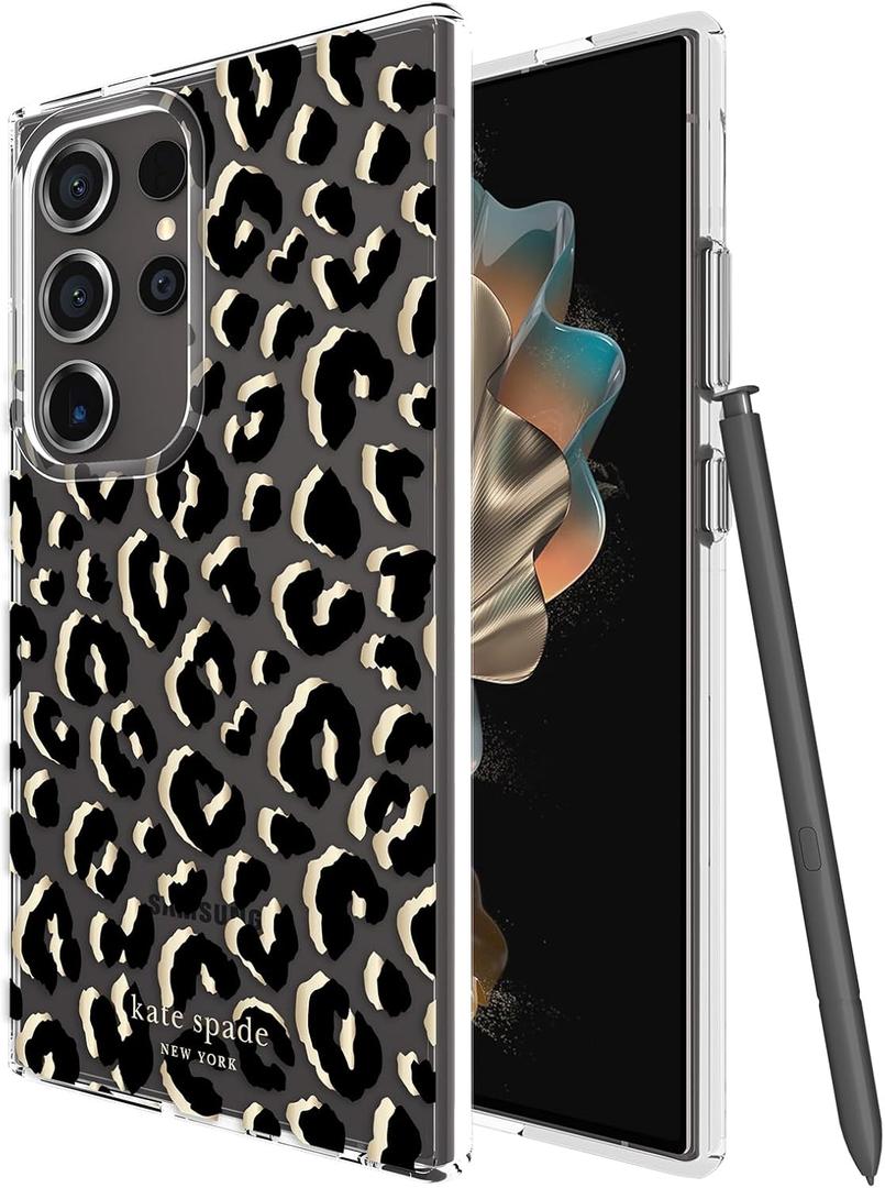 Kate Spade New York Samsung Galaxy S24 Ultra Case, Compatible with Wireless Charging - City Leopard Black