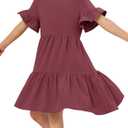 Geckatte Girls Dresses Summer Casual Floral Print Ruffle Short Sleeve Tiered Pleated Kids A-Line T-Shirt Dress Size 5-14