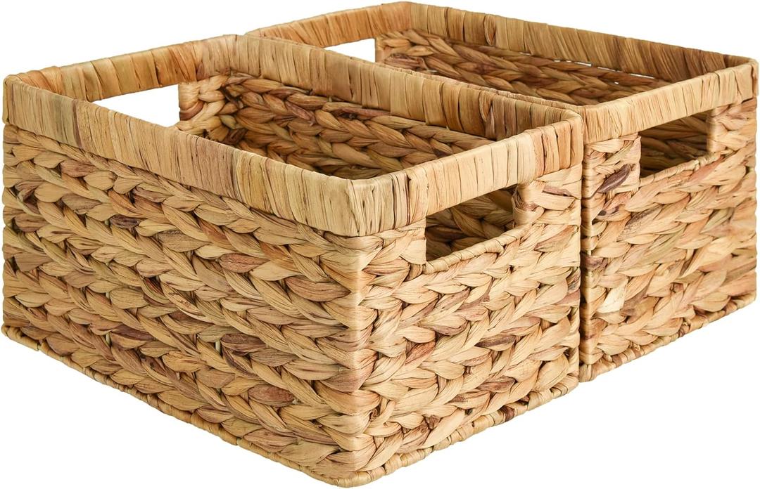 StorageWorks Wicker Basket, Baskets for Organizing, Storage Basket with Built-in Handles, Water Hyacinth Shelves (Medium 2-Pack, Natural Hyacinth) (13"D x 8"W x 7"H)