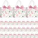 Moinchore 30 Pcs Pink Floral Paper Gift Bags with Ribbon Handles, 5.5 x 4.7 x 2.5 in Medium Decorative Favor Bags for Baby Shower, Bridal Party, Wedding, Birthday, Candy, Snacks and Small Gifts