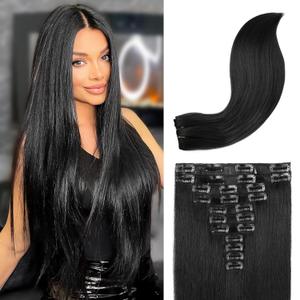 REECHO Hair Extensions, 11PCS Clip in Hair Extensions 28" Long Straight hair extensions HE005 Natural Soft Synthetic Hairpieces for Women Black