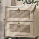 BOLUO Wood Night Stand Set 2, Small Nightstand with 2 Drawers Boho Nightstands Wooden Rattan Bedside Table for Bedroom Beige