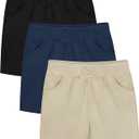 Resinta 3 Pack Girls School Uniform Bermuda Shorts Pull-on Chino Elastic Waist Summer Soft Play Shorts with Pockets 11-12Y
