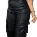 Womens PU Leather Jumpsuit Sexy Off the Shoulder Top Tight Waist Cargo Pants Bodysuit Large