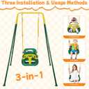 3-in-1 Toddler Swing, Foldable Indoor & Outdoor Baby Swing, Multifunctional Swings for Children 6 Months and Older, Easy to Assemble and Store for Backyard Play (Green)