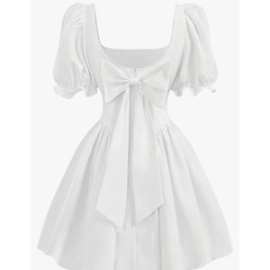 SHENHE Girl's Summer Puff Sleeve Bow Back Party Graduation Dress A Line Flowy Fancy Dress S