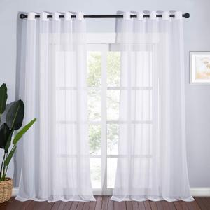NICETOWN Sheer White Curtains 96 inches Length for Windows, Grommet Top Elegant Voile Textured Window Dressings for French Door/Bedroom/Living Room, W70 x L96, 1 Pair