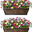 2 PCS 24 Inch Window Deck Box Railing Planter Boxes with Coco Liner,Black Metal Hanging Flower Planter Basket Hanging for Window Sill Balcony Courtyard Garden