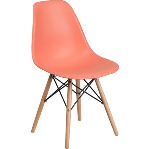 Flash Furniture Elon Series Peach Plastic Chair with Wooden Legs for Versatile Kitchen, Dining Room, Living Room, Library or Desk Use (Set of 1)