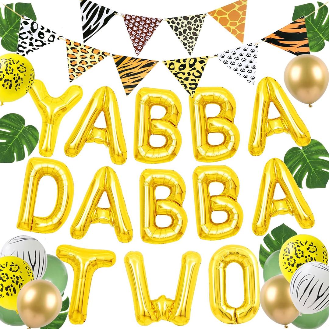 JeVenis Yabba Dabba Boy Safari 2nd Birthday Decorations Wild Birthday Decorations Born Two be Wild Balloons (Color)